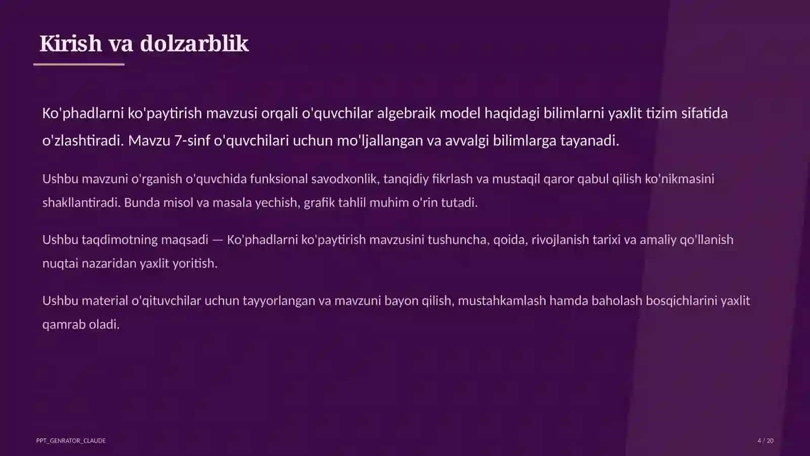 Ko'phadlarni ko'paytirish (7-sinf) 4