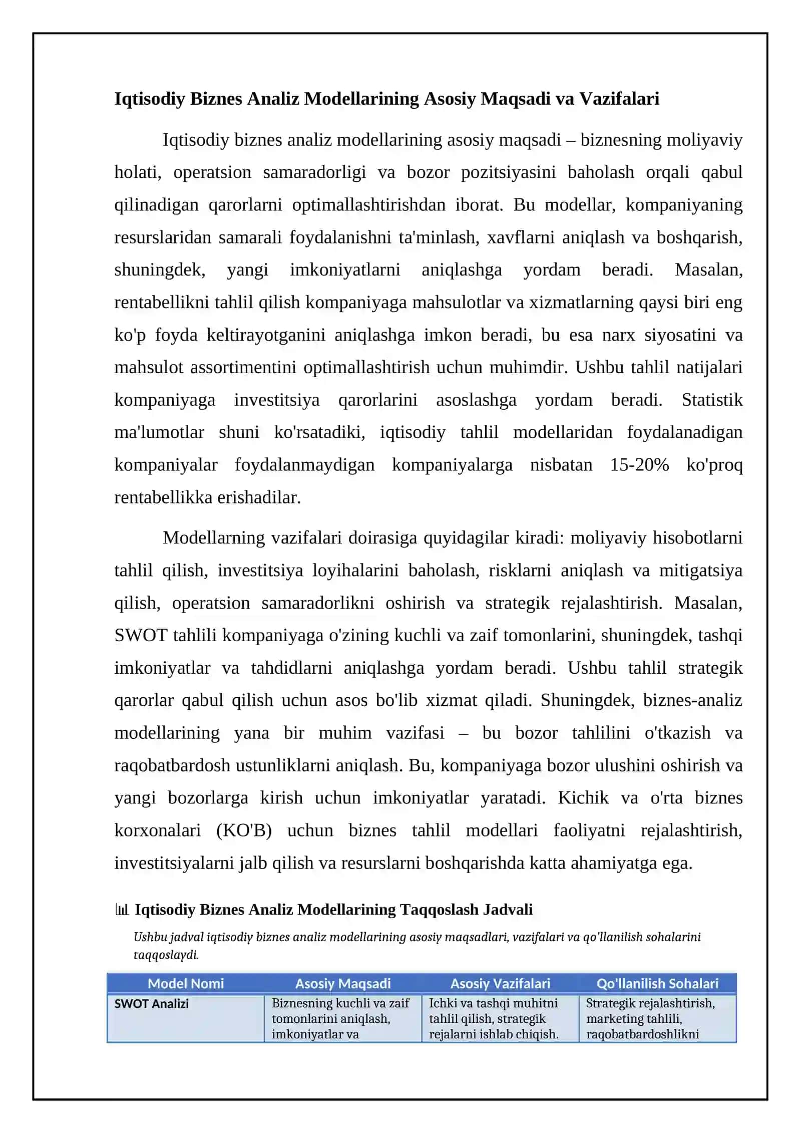 Iqtisodiy biznes analiz modellari 4