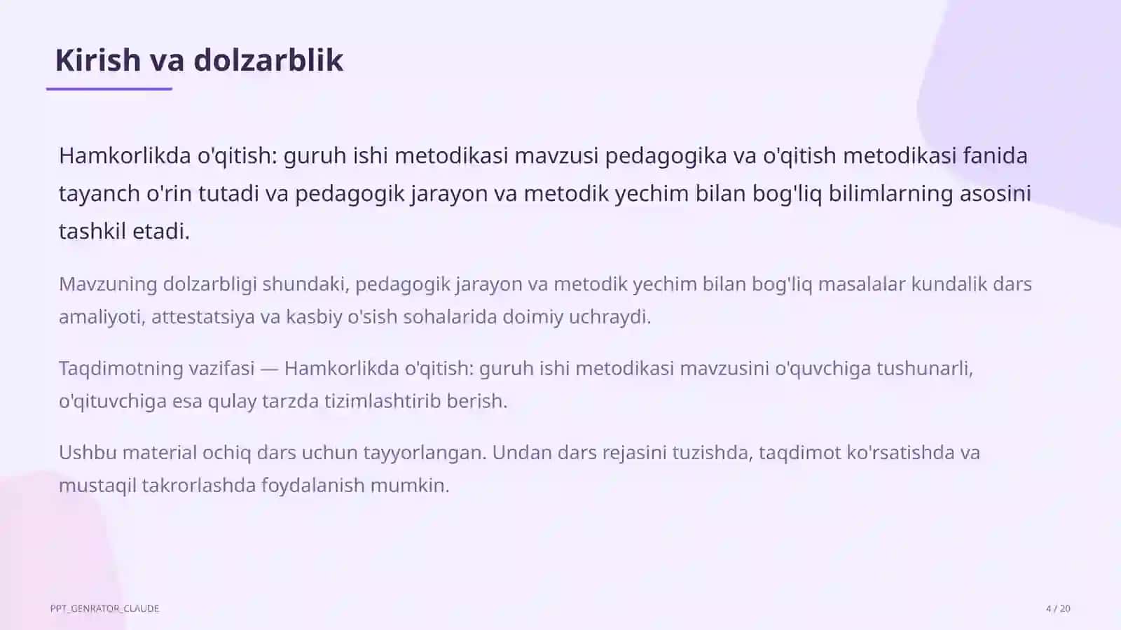 Hamkorlikda o'qitish: guruh ishi metodikasi 4