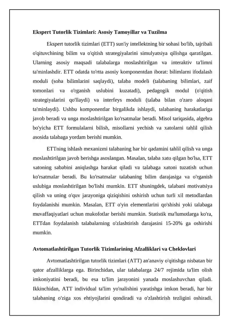 Ekspert tutorlik tizimlari va avtomatlashtirilgan tutorlik tizimlari 4