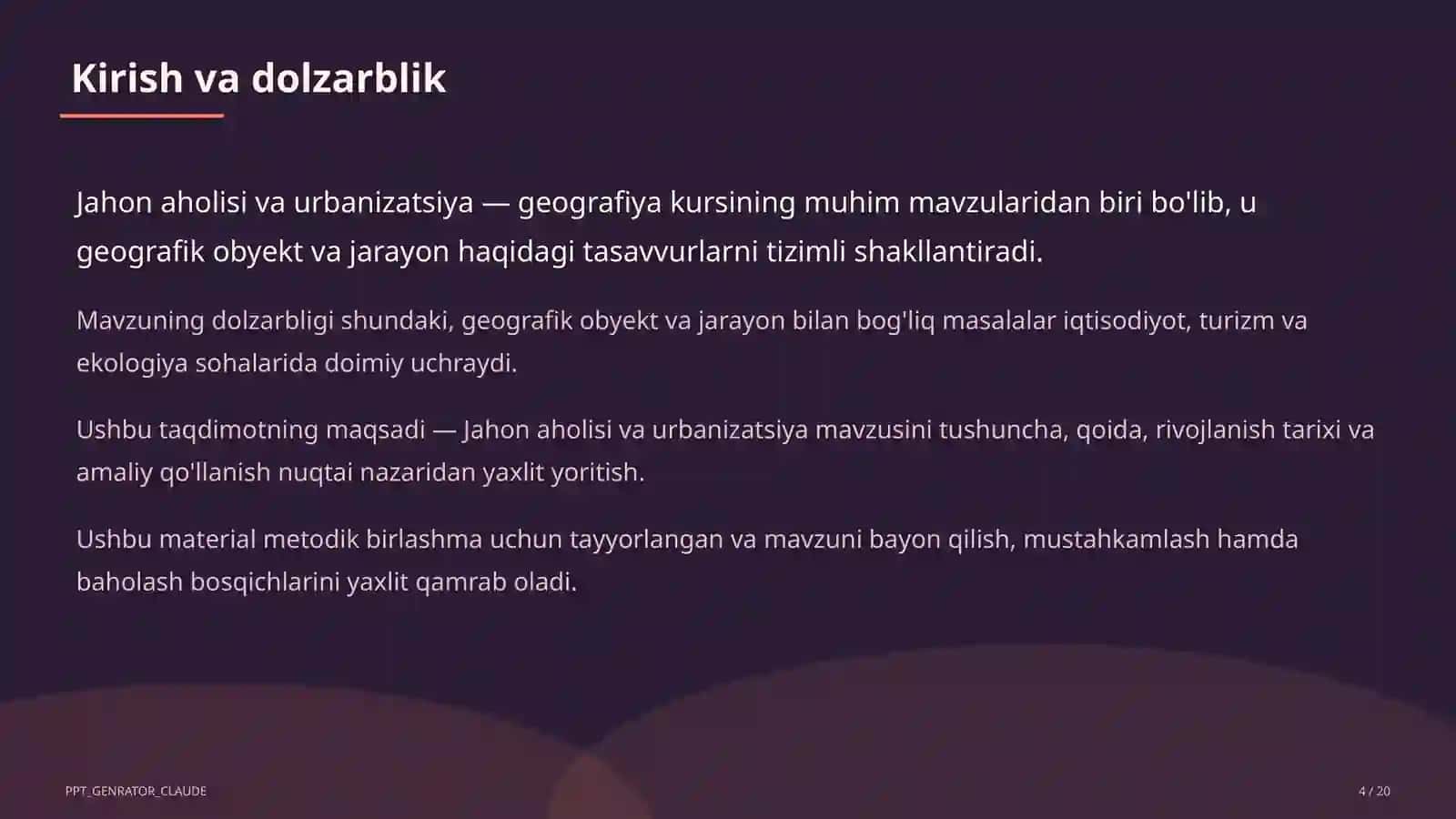 Jahon aholisi va urbanizatsiya (10-sinf) 4
