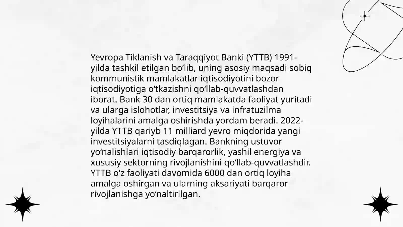 Yevropa tiklanish va taraqqiyot banki va uning kredit linyasi hisobiga loyihalarni moliyalashtirish hususiyatlari 4