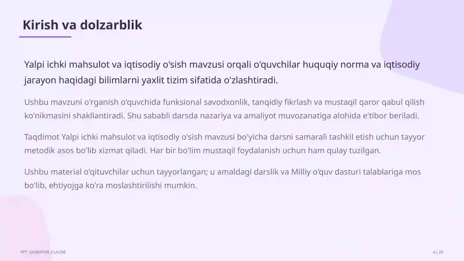 Huquq va iqtisodiyot asoslari (9– 11) — o'qituvchilar uchun 4