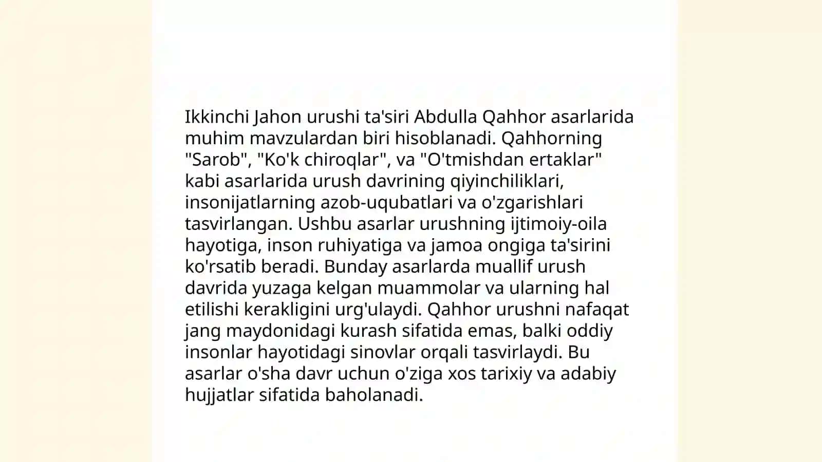 Abdulla Qahhorning ikkinchi jahon urushi yillari hikoyachiligi 4