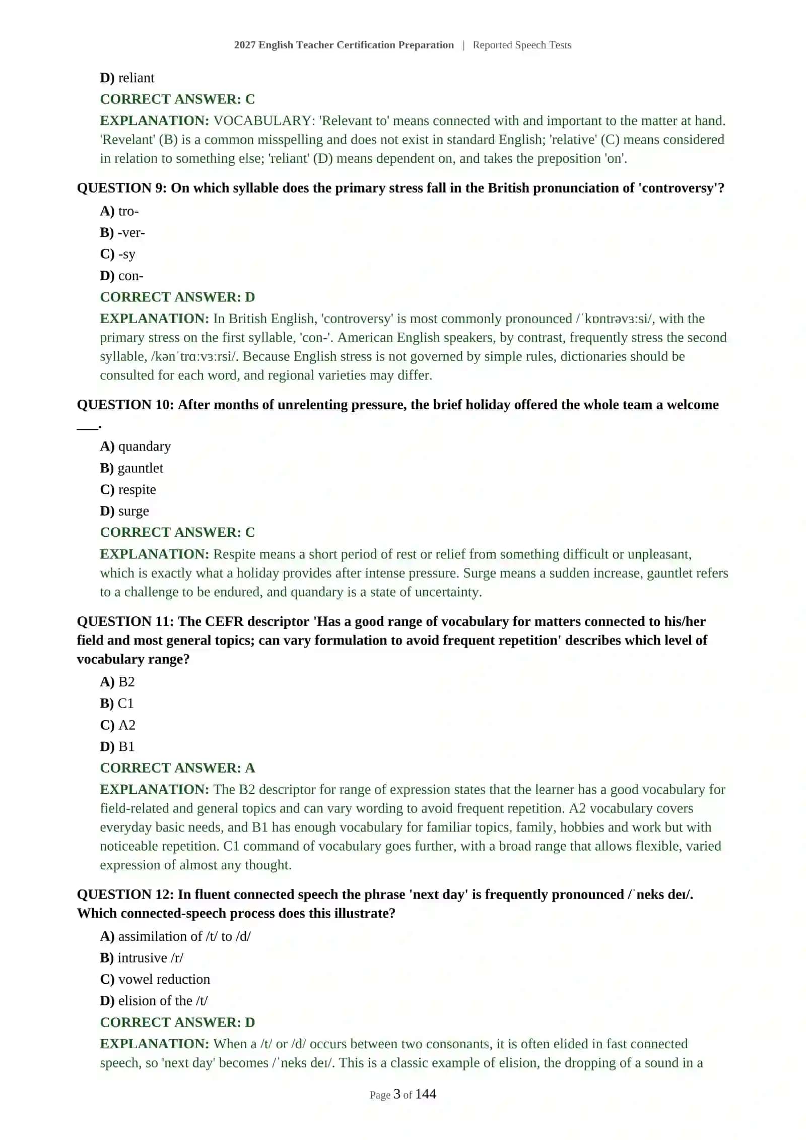 2027 English Teacher Certification Preparation | Reported Speech Tests 4