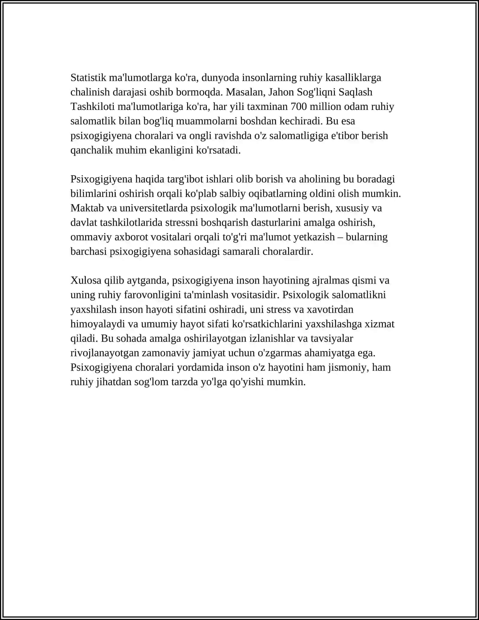 PSIXOGIGIYENA TUSHUNCHASI. PSIXOGIGIYENANING ASOSIY BÕLIMLARI 4