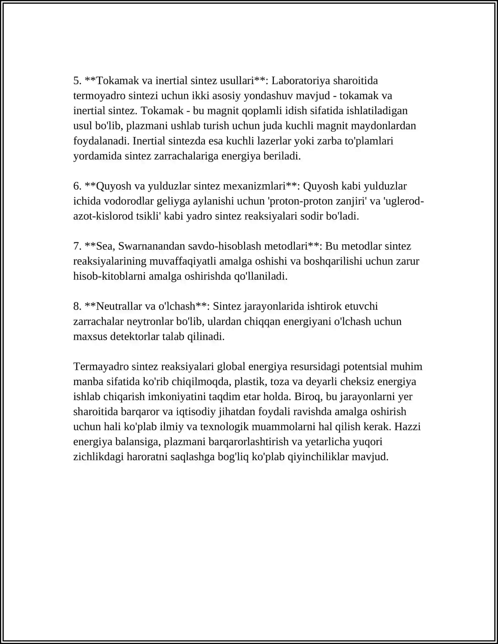 TERMAYADRO SINTEZ REAKSIYALARINI BOSHQARISH MUAMMOSI 4