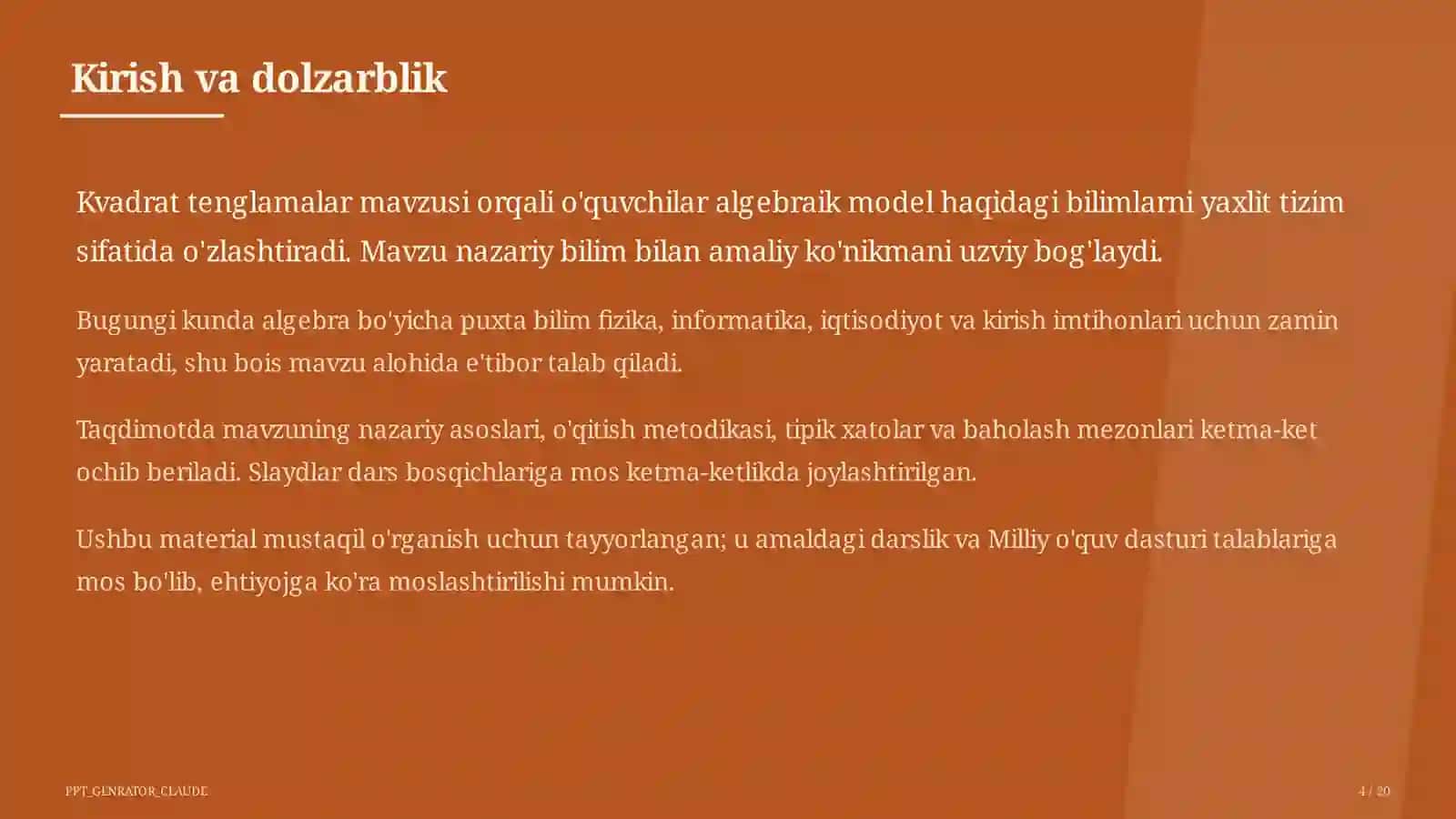 Kvadrat tenglamalar (8-sinf) 4