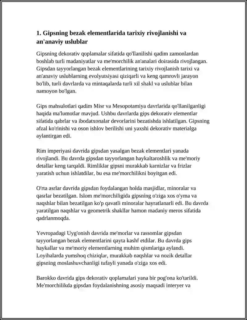 Gipsning dekorativ qoplamalar sifatida qo'llanilishi: bezak elementlari, karnizlar 4