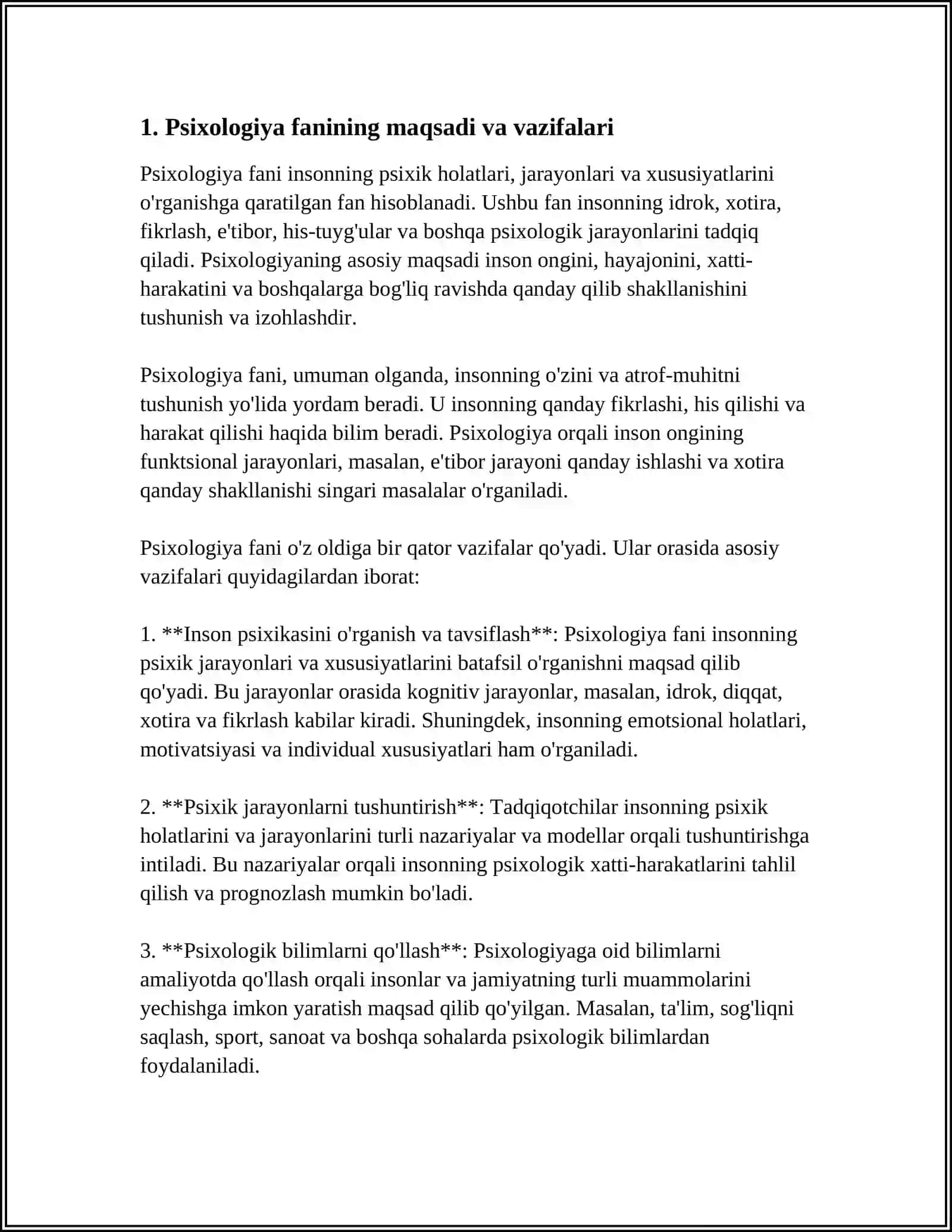 PSIXOLOGIYANING UMUMIY MASALALARI VA PSIXOLOGIYA NIMA HAQIDA BAHS YURITADI? 4