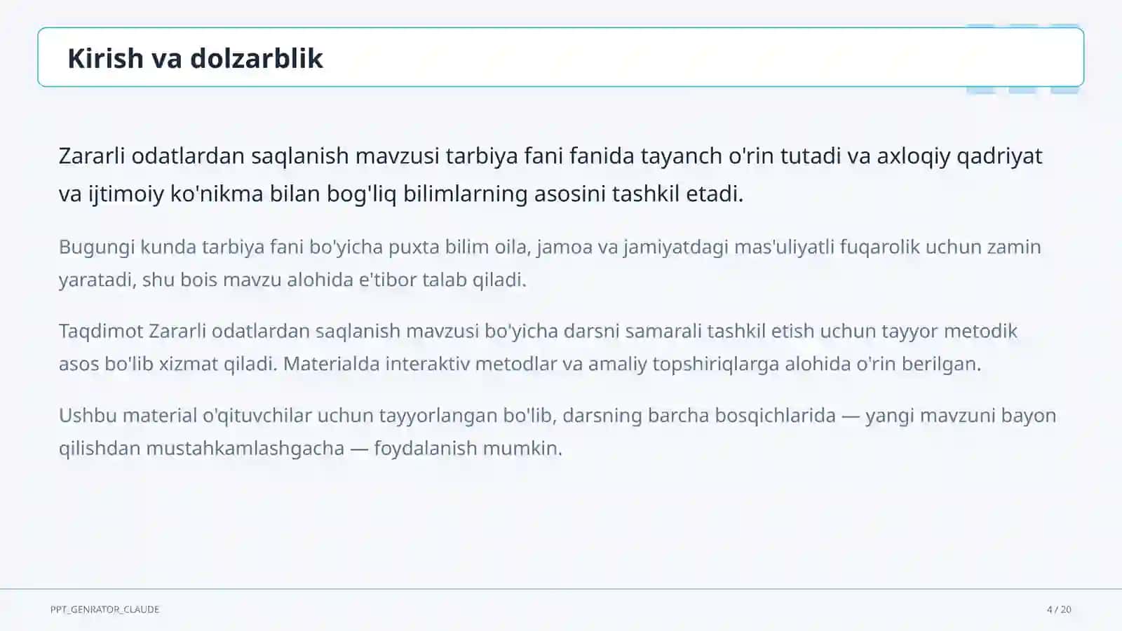 Zararli odatlardan saqlanish (7-sinf) 4