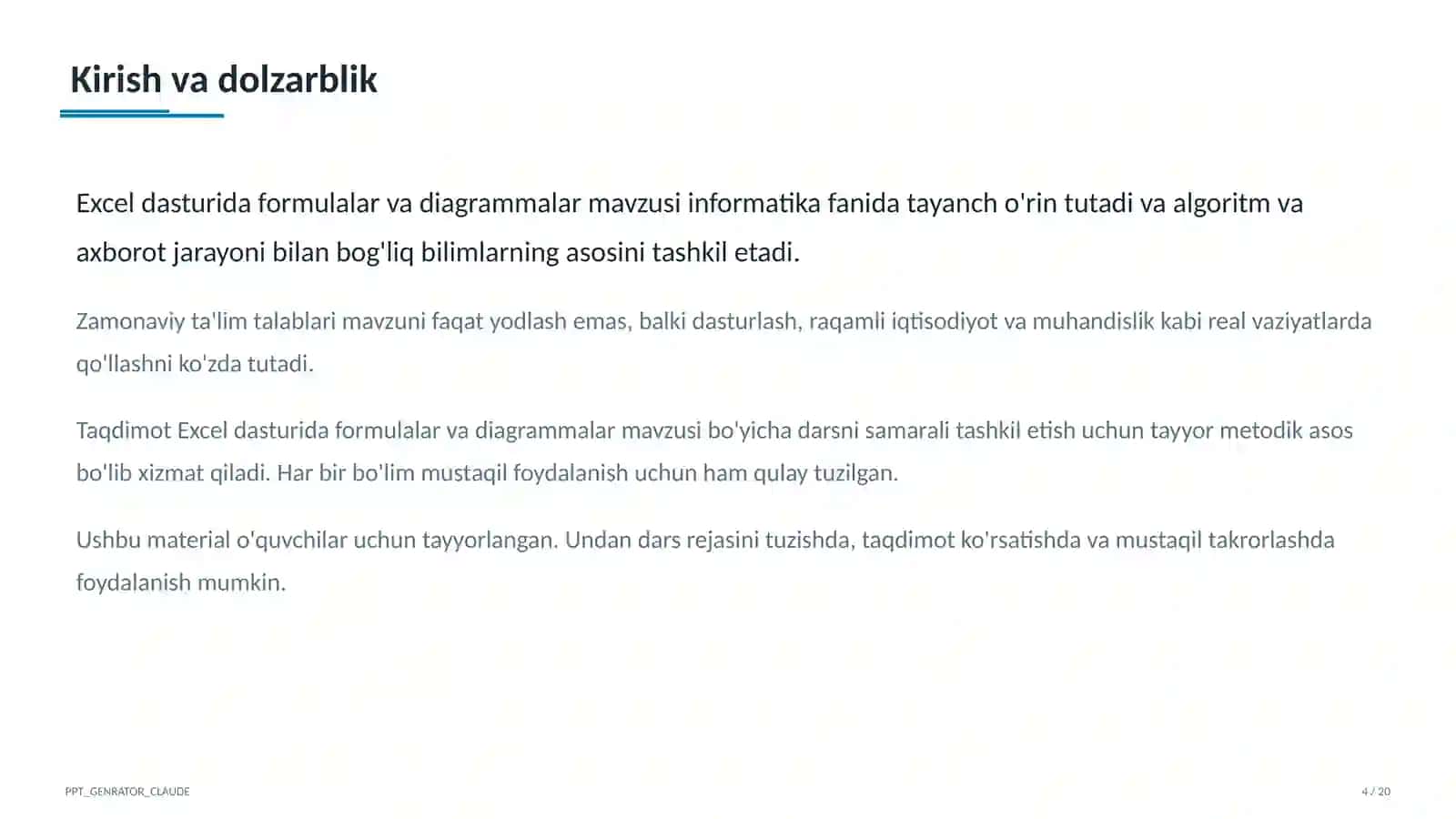 Excel dasturida formulalar va diagrammalar (7-sinf) 4