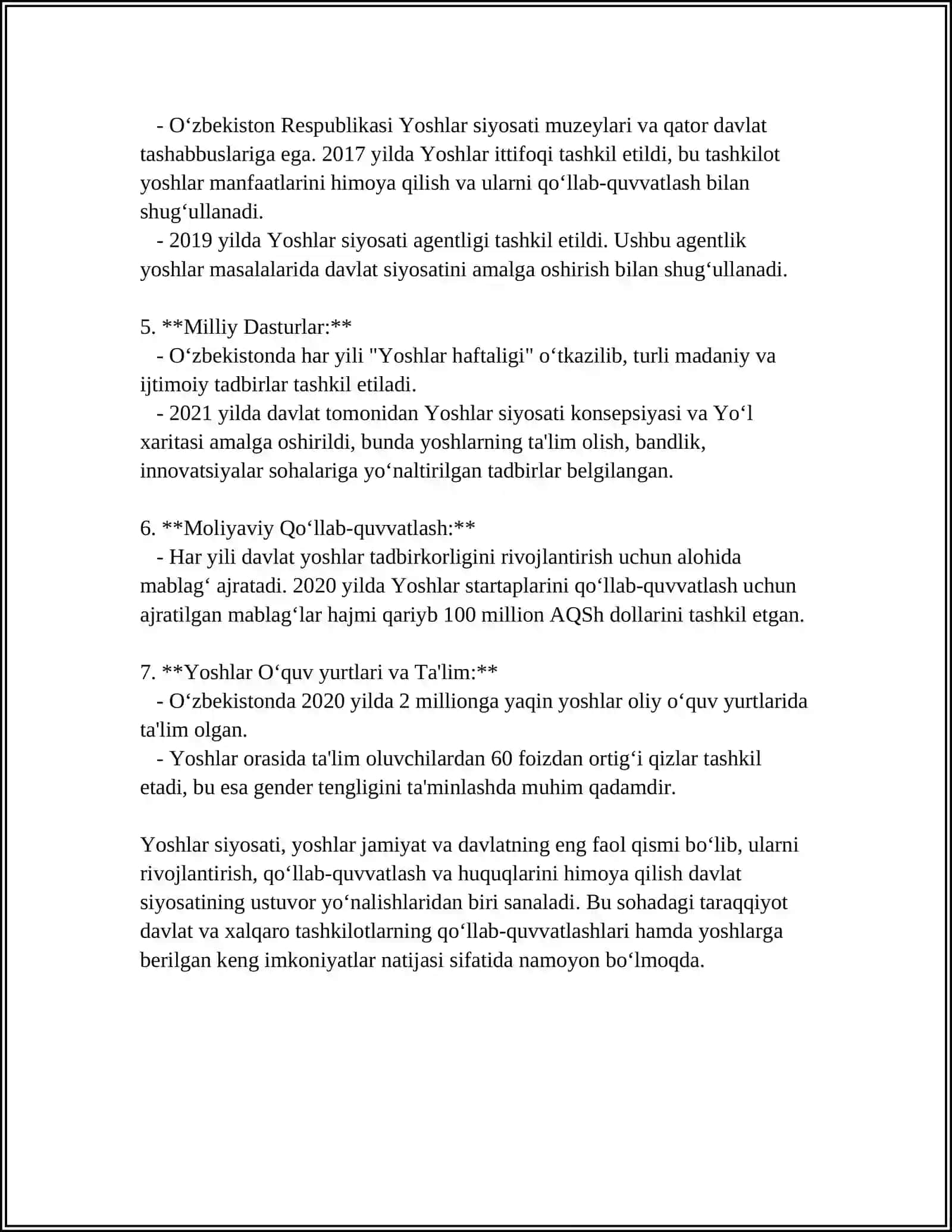 YOSHLARNI QOʻLLAB -QUVVATLASH DA DAVLAT SIYOSATINING AHAMIYATI 4
