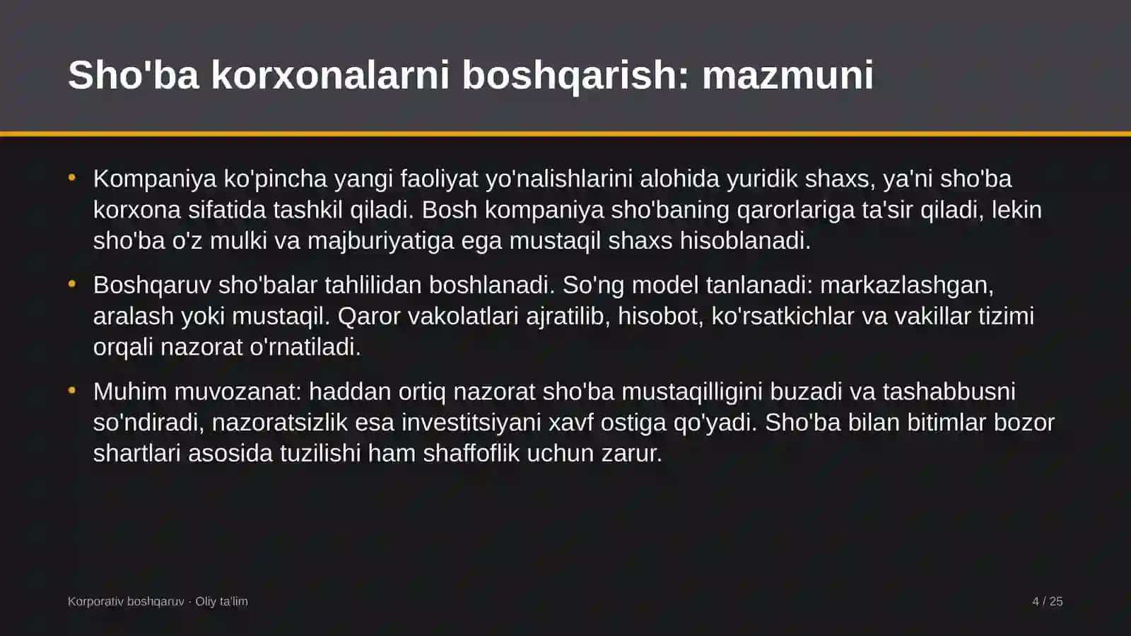 franchayzing tarmoqlarida sho'ba korxonalarni boshqarish 5662 4