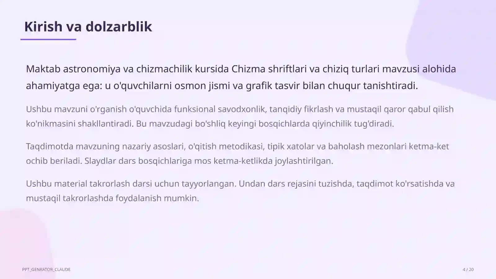 Chizma shriftlari va chiziq turlari (8-sinf) 4