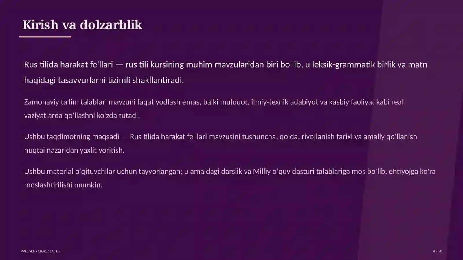Rus tilida harakat fe'llari (6-sinf) 4