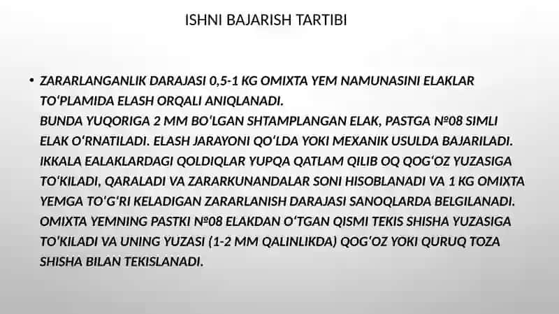 Оmixta yеmni don zaxiralari zararkunandalari bilan zararlanganligini aniqlash 4