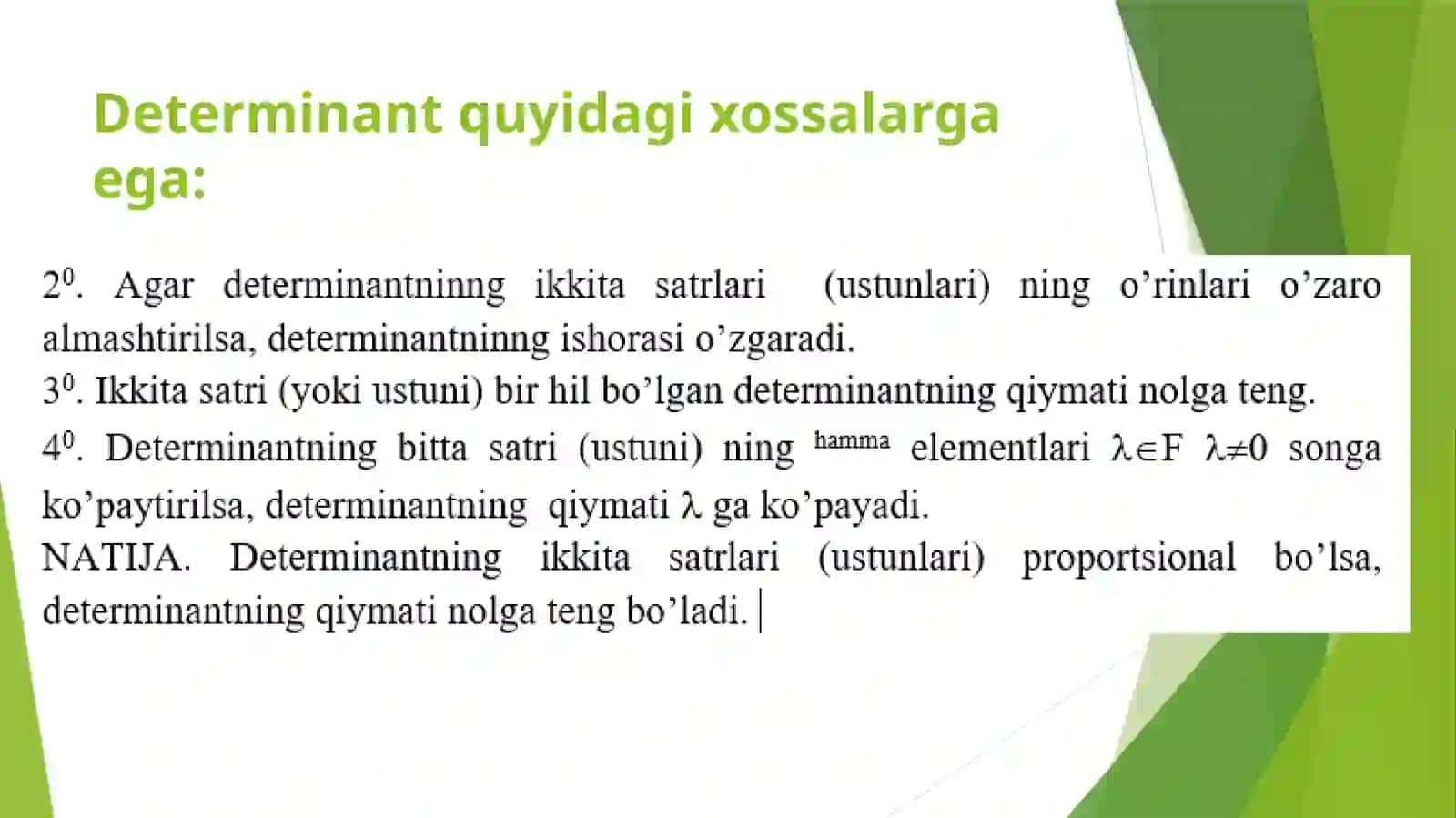 Determinant vauning xossalari 4