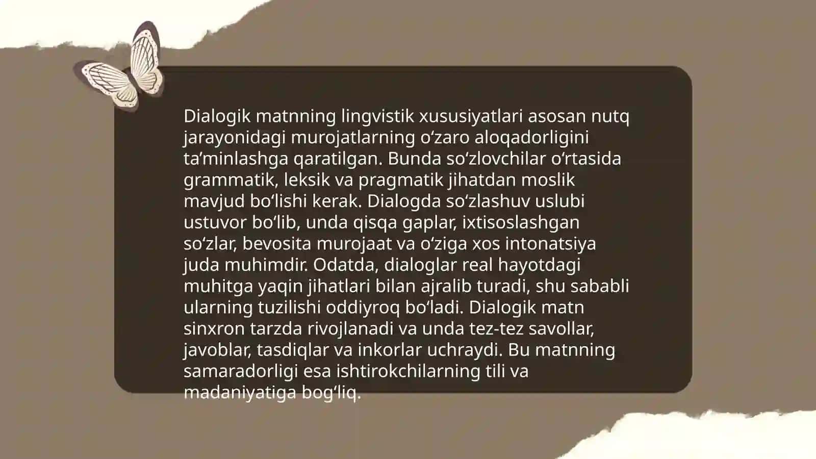 Diologik va monologik matn. Soha lugʻatlari 4