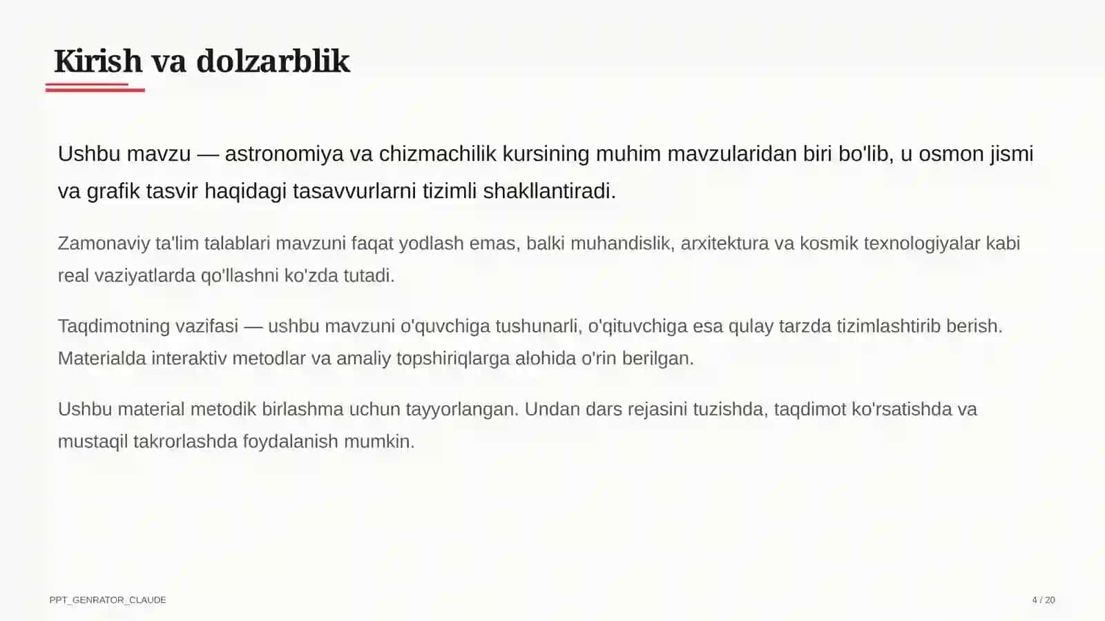Astronomiya va chizmachilik (8– 11) — metodik birlashma uchun 4
