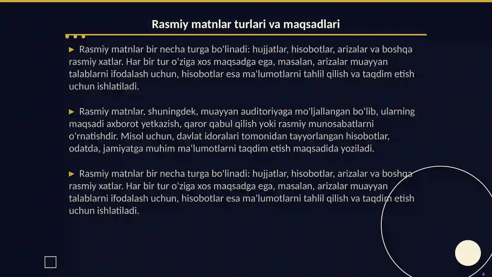 Rasmiy uslubga oid matnlar bilan ishlash 4