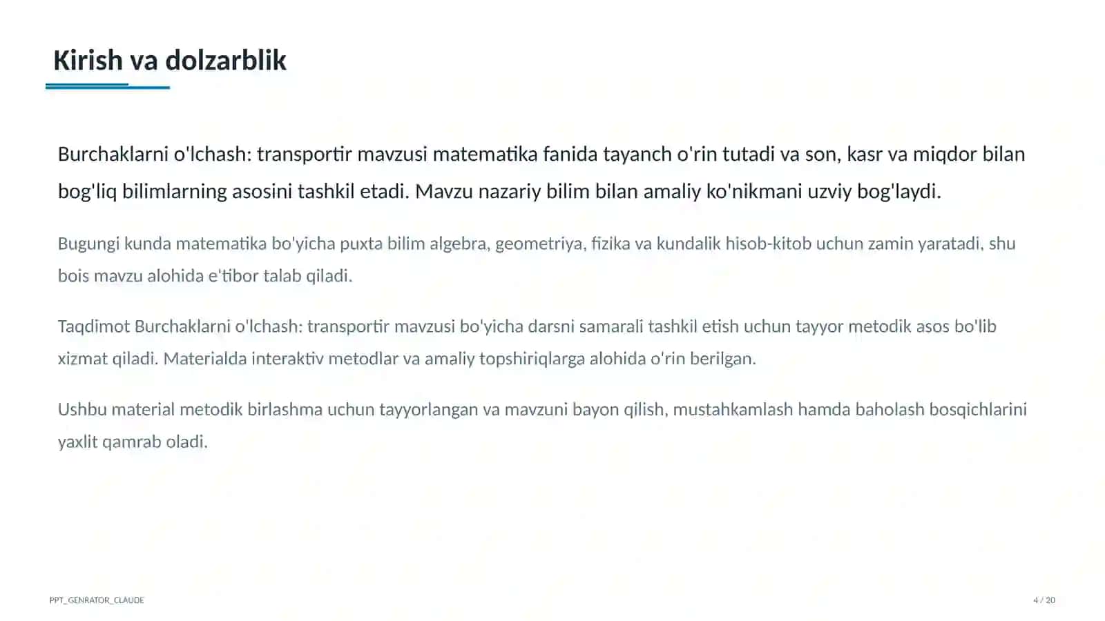 Burchaklarni o'lchash: transportir (5-sinf) 4