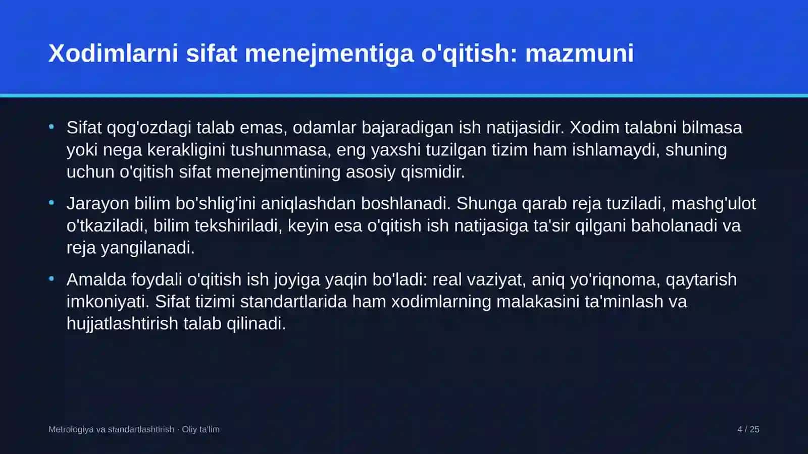 davlat universitetlarida xodimlarni sifat menejmenti bo'yicha o'qitish 9728 4