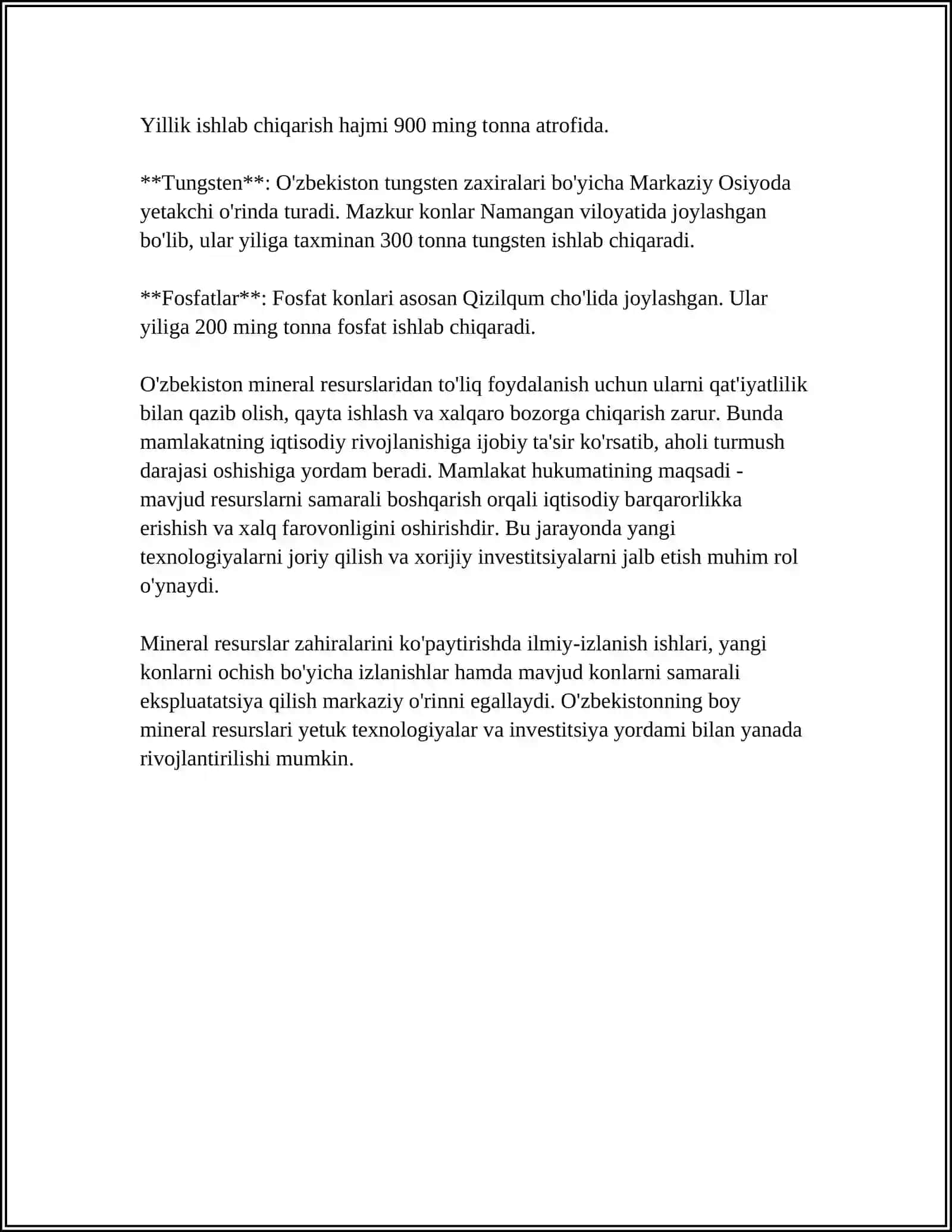 O'zbekiston Respublikasining Mineral Resurslar Zahiralari 4