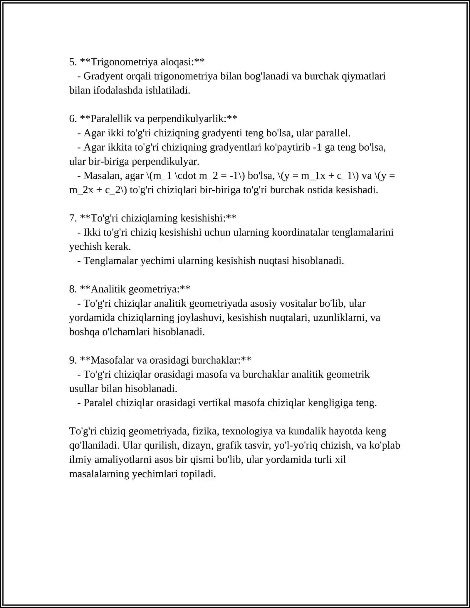 TO’G’IRI CHIZIKNING PARAMETRIK TENGLAMALARI 4