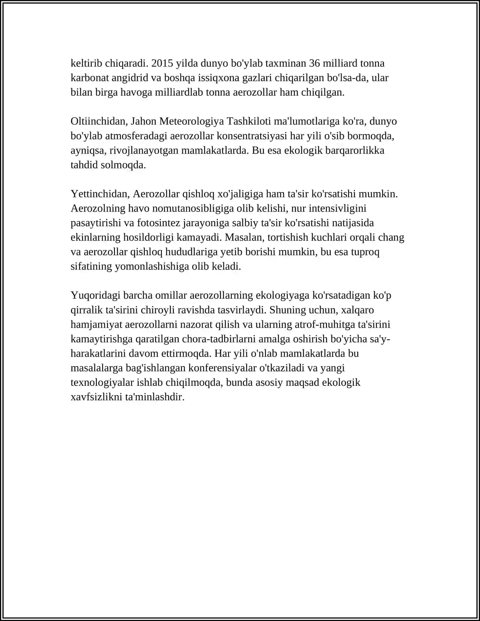 AEROZOLLARNING EKOLOGIYAGA TA'SIRI VA UNI ISHLAB CHIQARISHDAGI AHAMIYATI 4