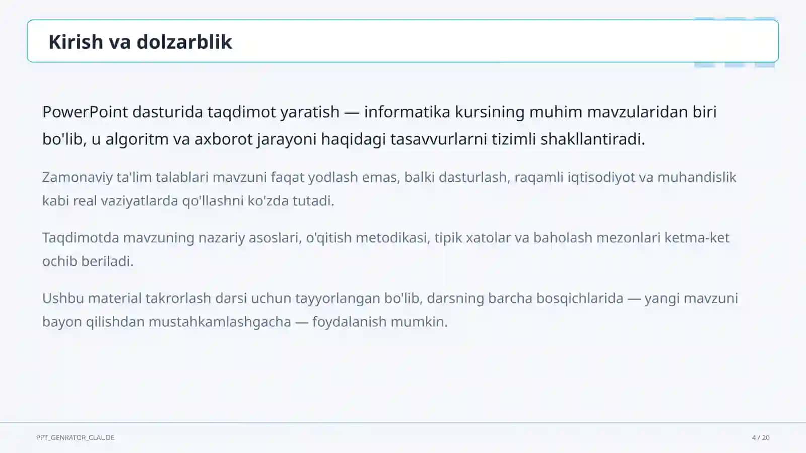 PowerPoint dasturida taqdimot yaratish (7-sinf) 4