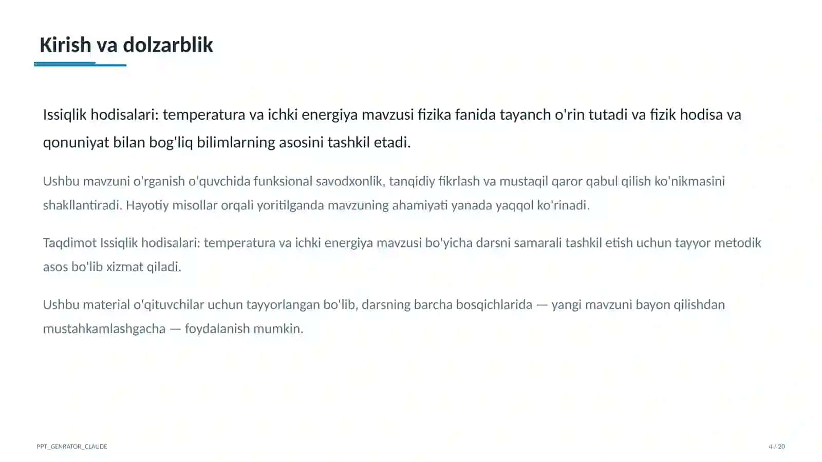 Issiqlik hodisalari: temperatura va ichki energiya (8-sinf) 4