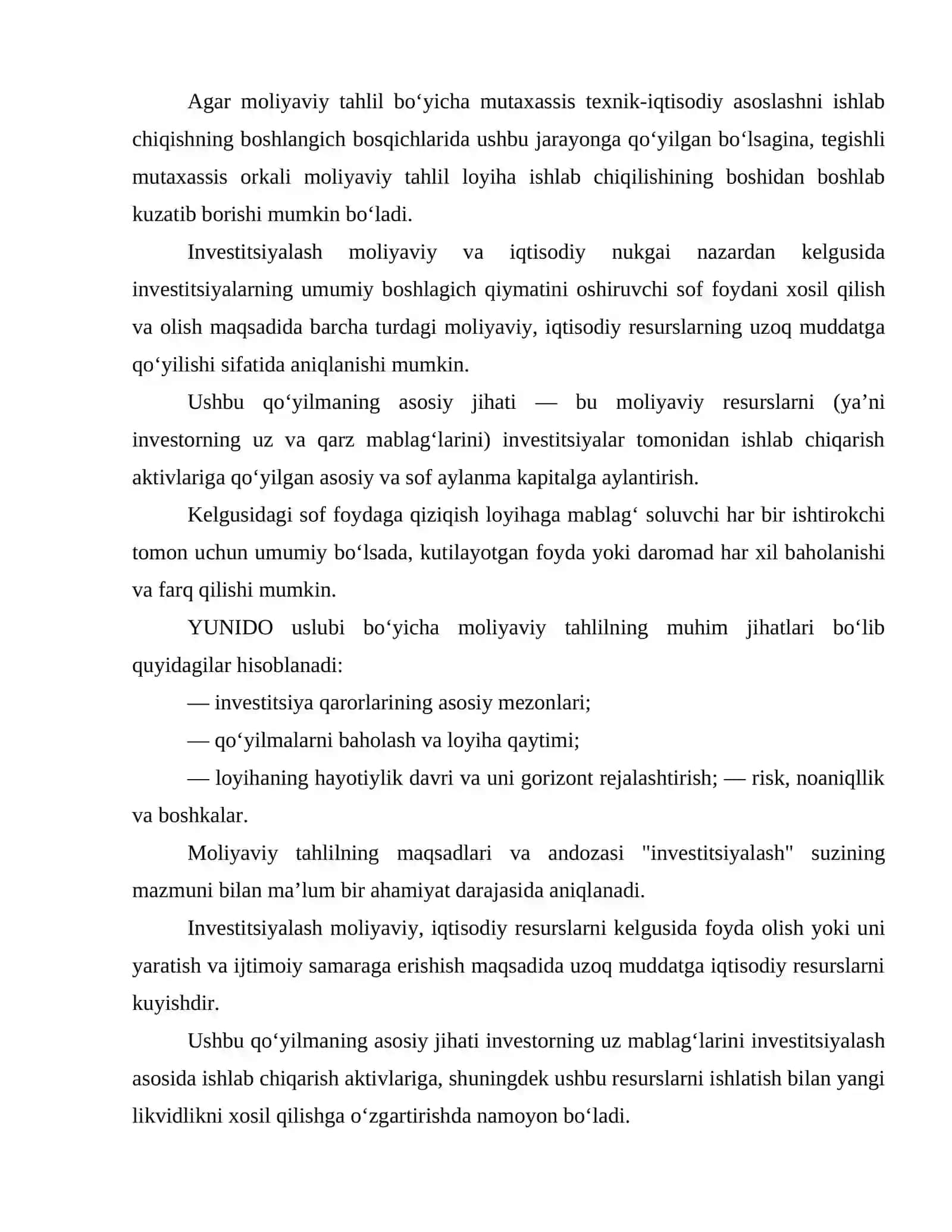 Moliyaviy tahlilning asosiy jihatlari va investitsion qarorlar qabul qilish mezonlari 4