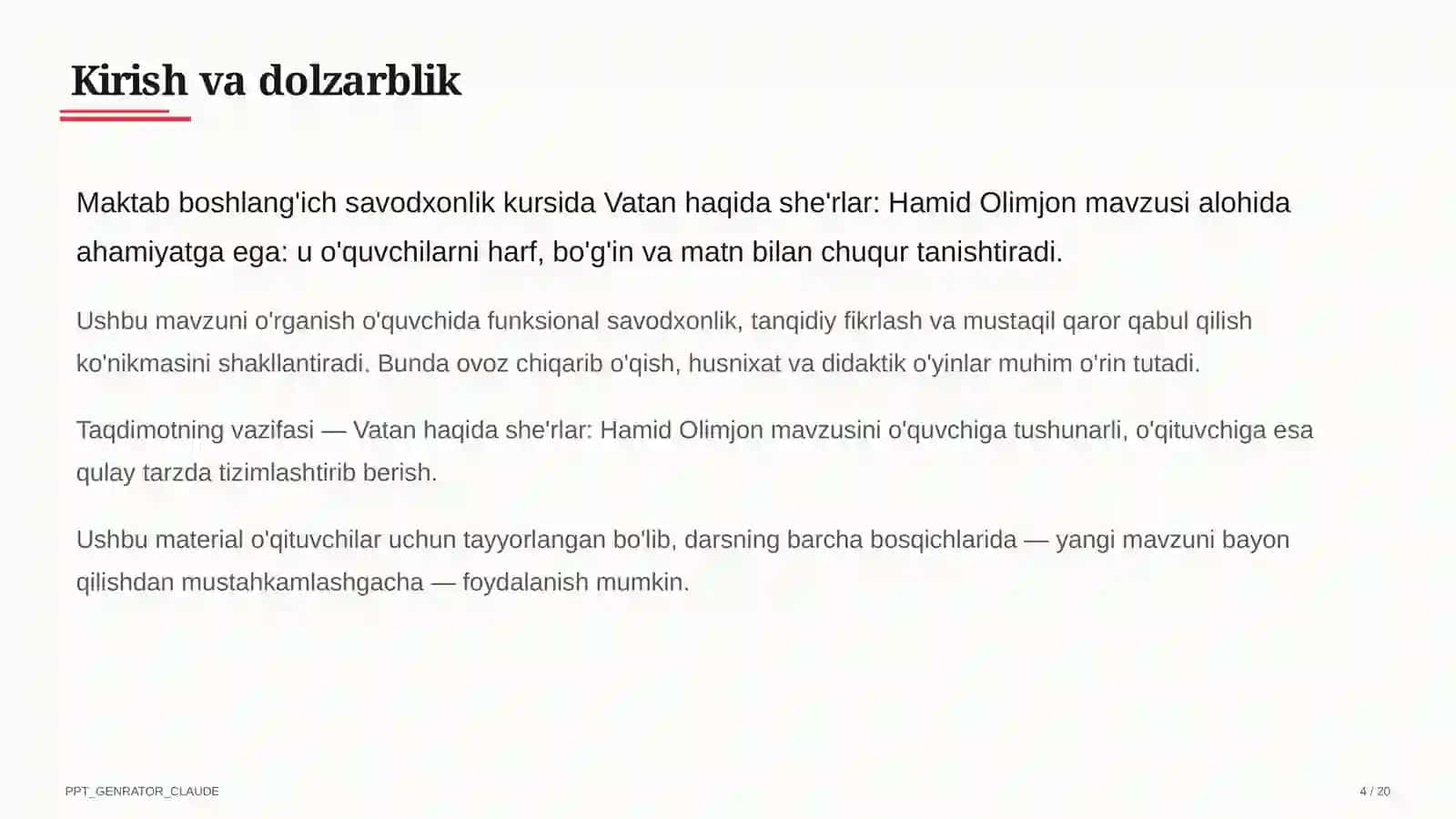 Vatan haqida she'rlar: Hamid Olimjon (4-sinf) 4