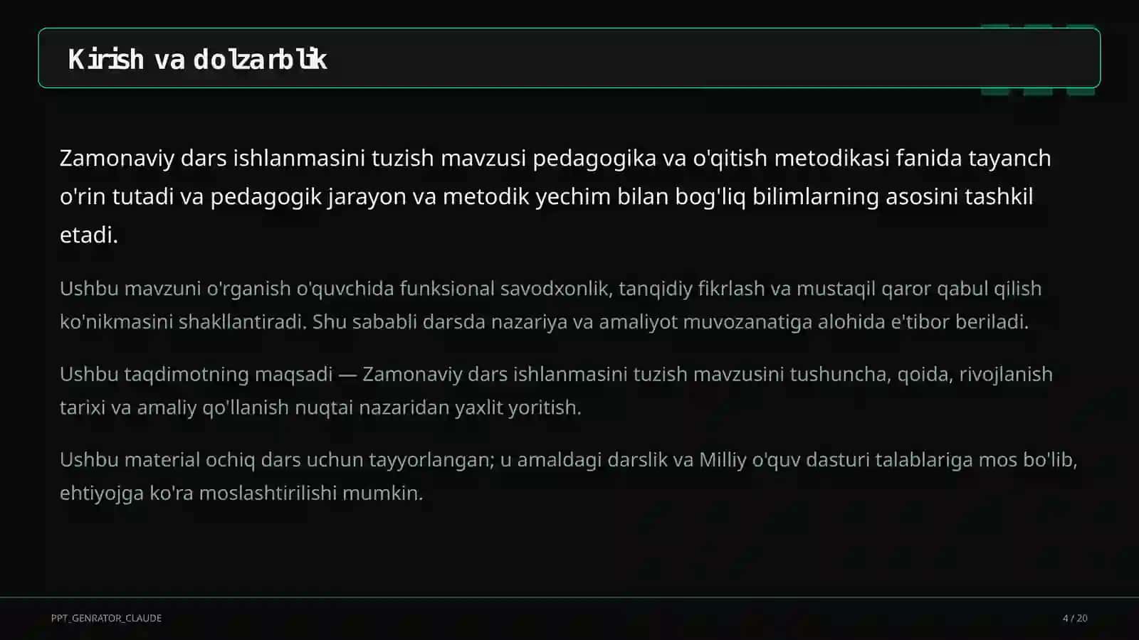 Zamonaviy dars ishlanmasi 4