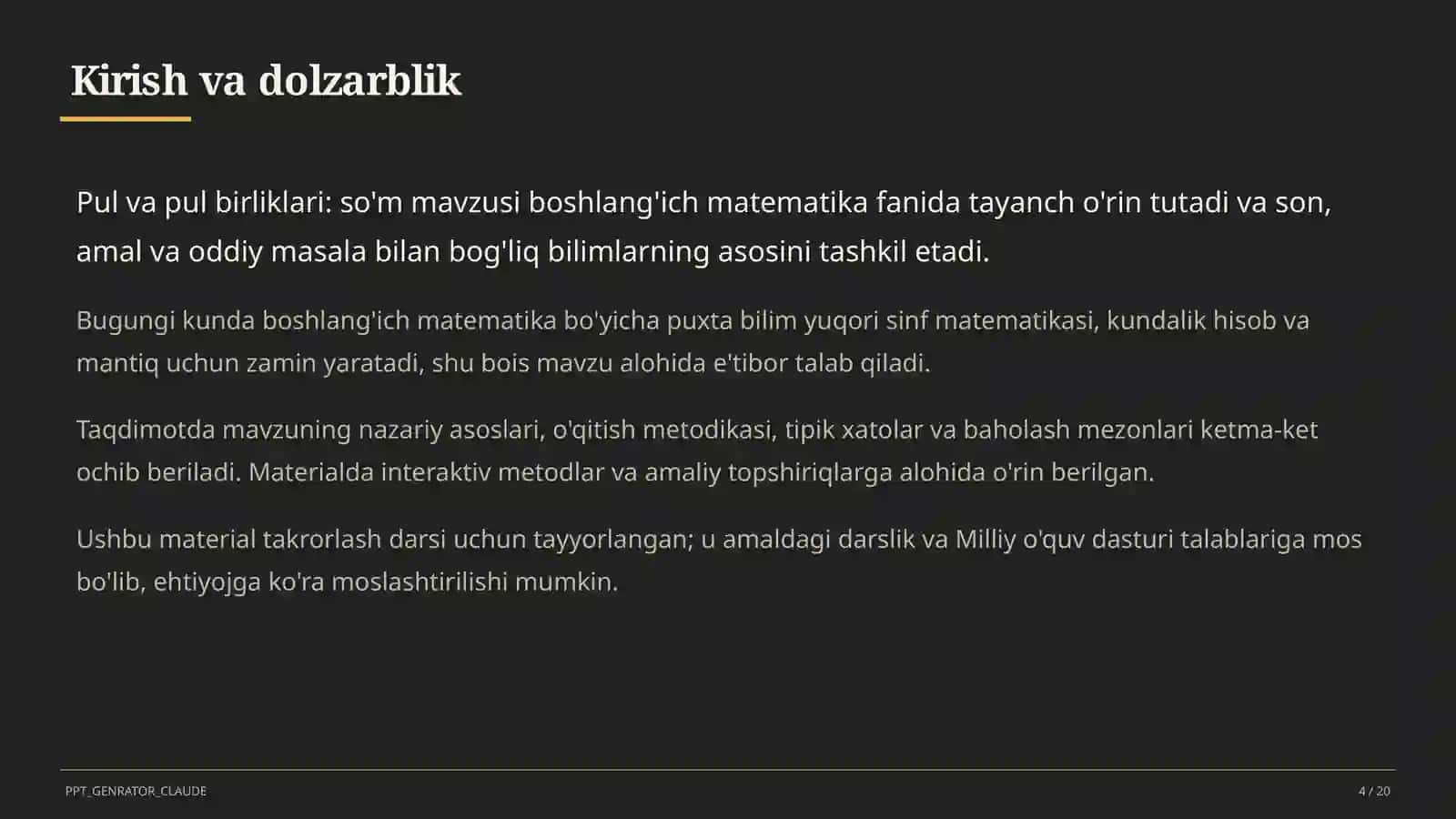 Pul va pul birliklari: so'm (2-sinf) 4