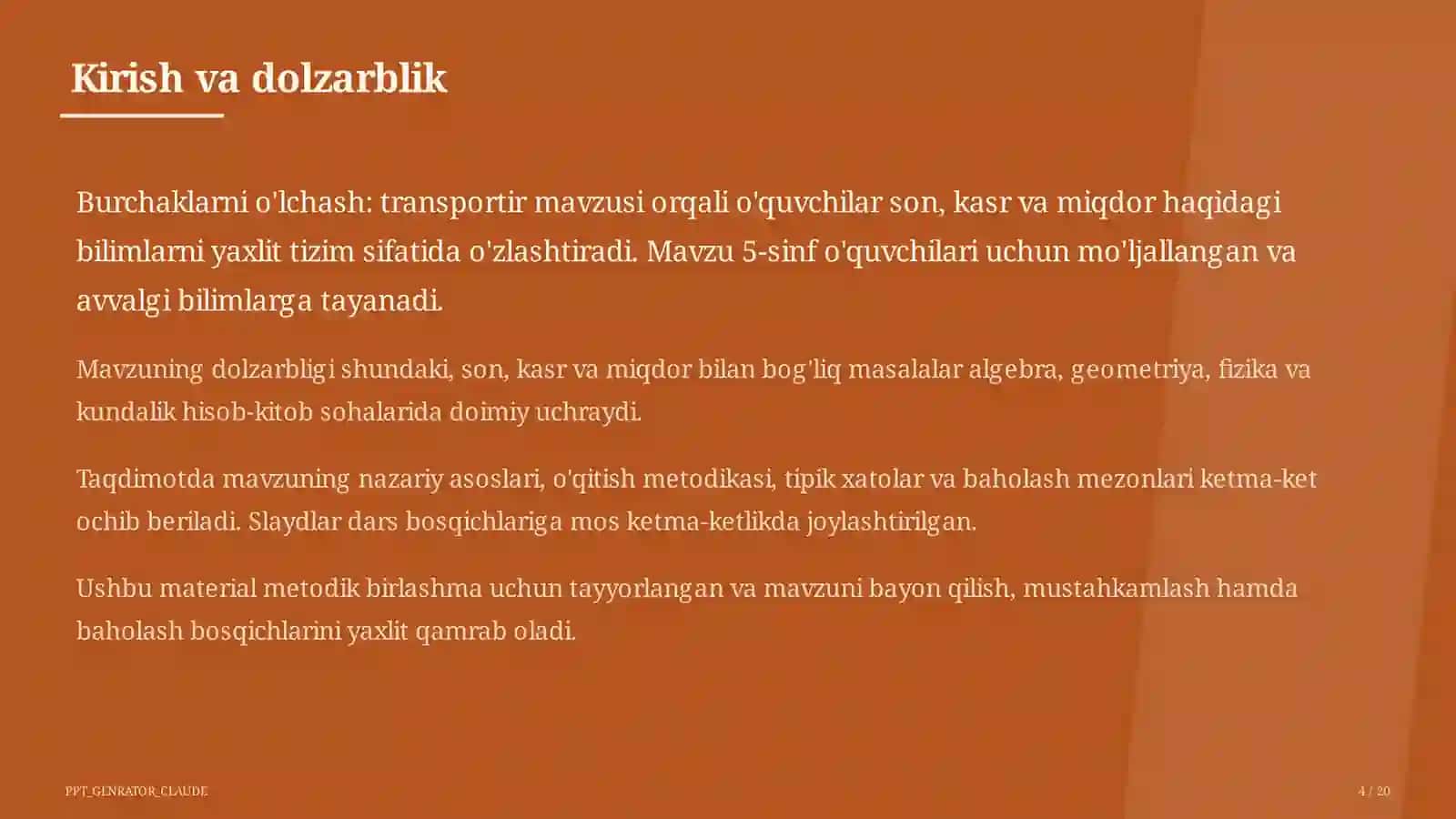 Burchaklarni o'lchash: transportir (5-sinf) 4