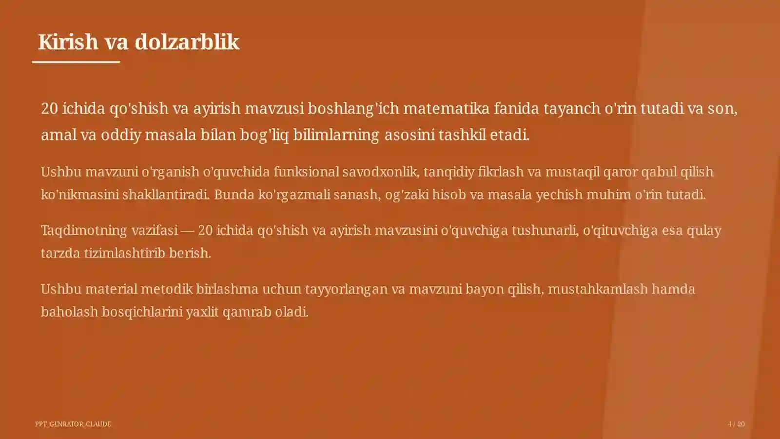 20 ichida qo'shish va ayirish (1-sinf) 4