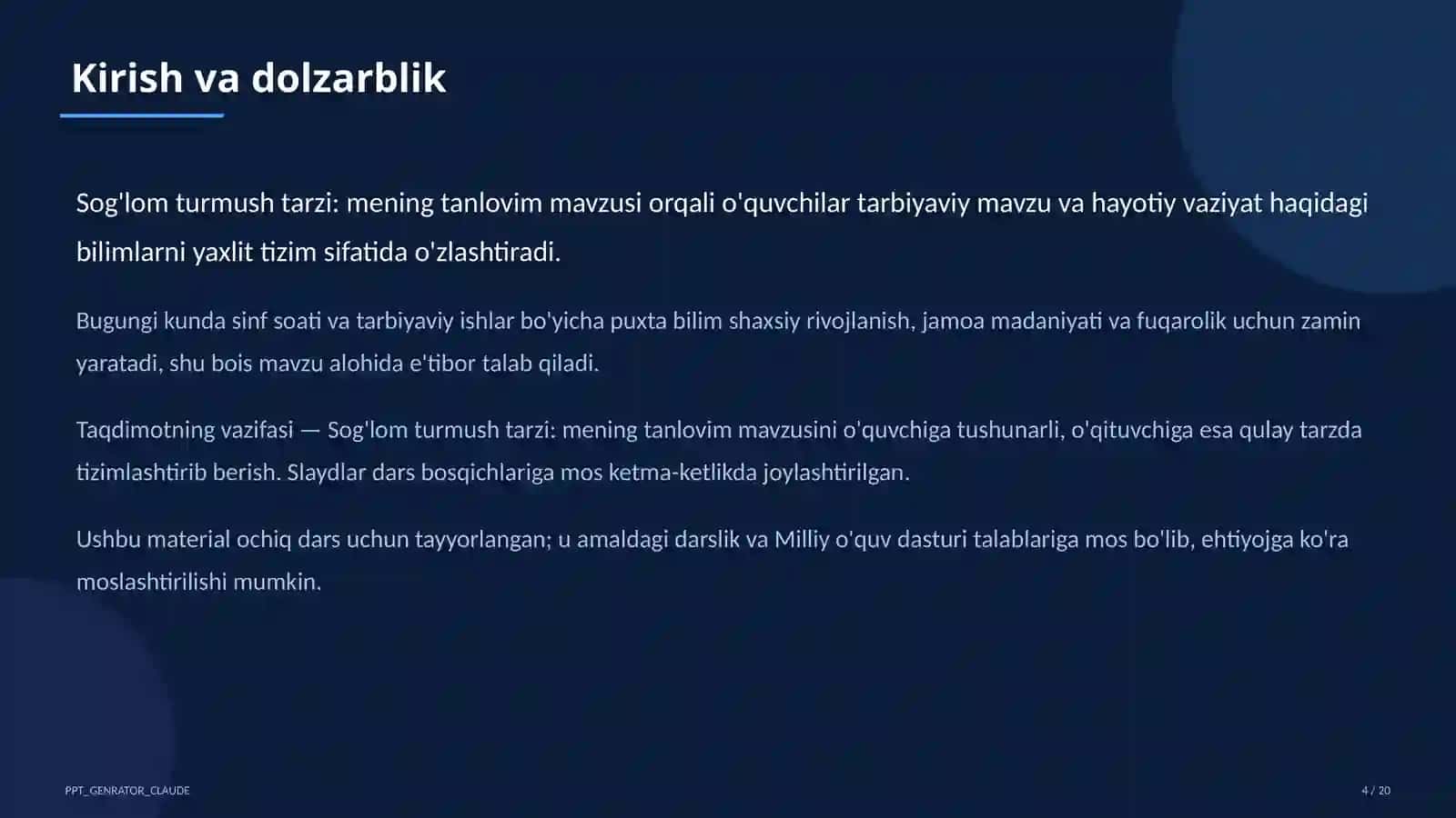 Sinf soati va tarbiyaviy tadbirlar (1–11) — ochiq dars uchun 4