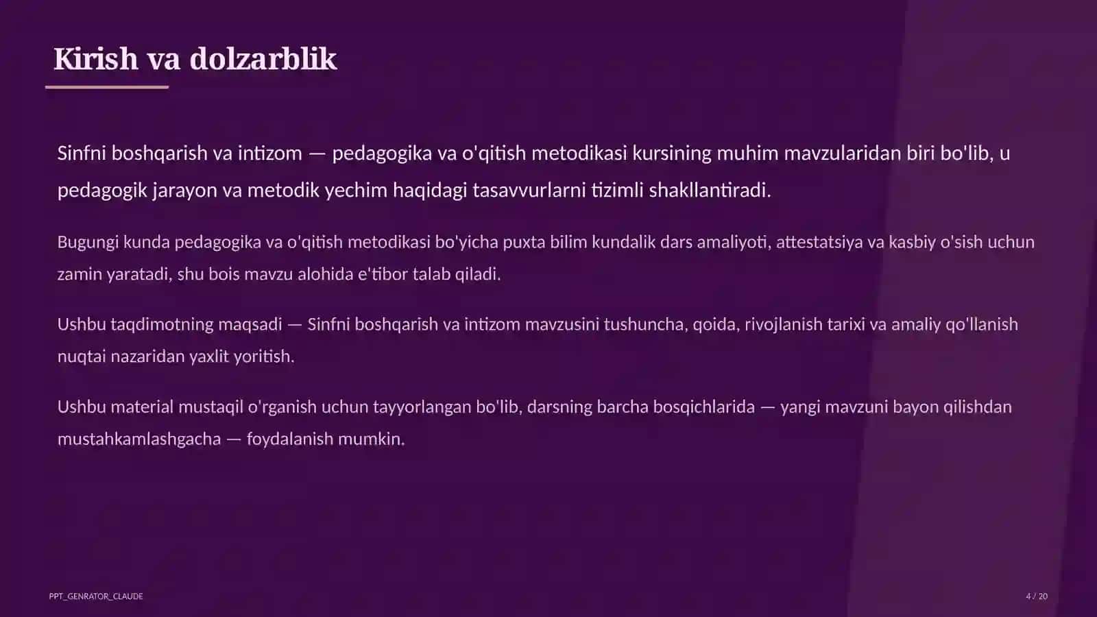 Sinfni boshqarish va intizom 4