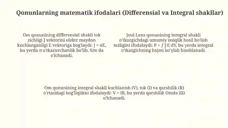 Om va Joul-Lents qonunlari diffresiyal va integral kornishi 4