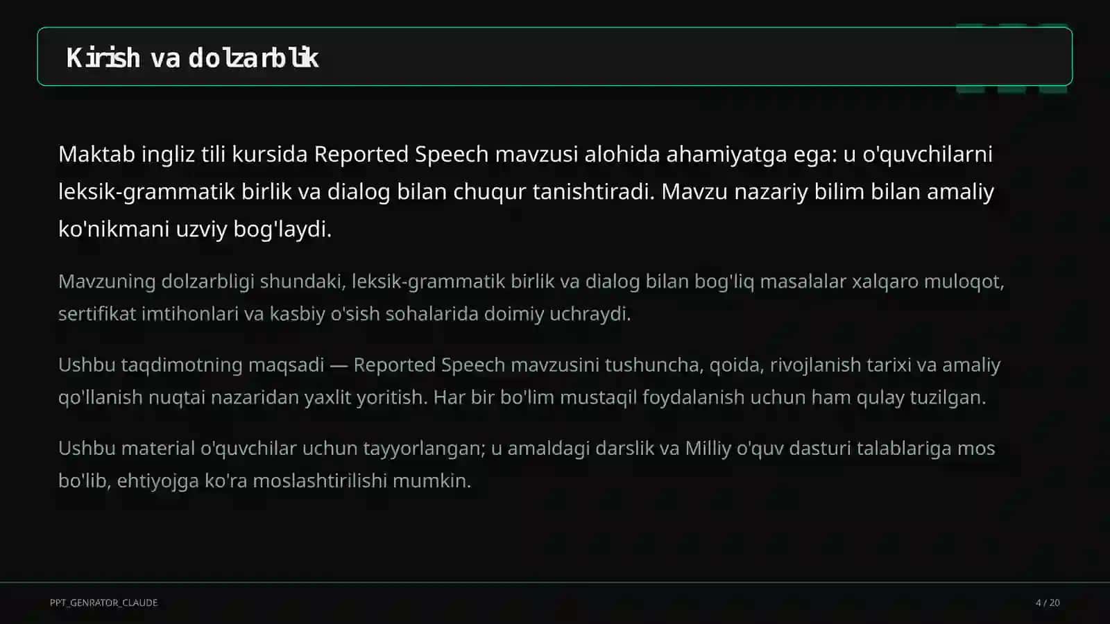 Reported Speech (9-sinf) 4