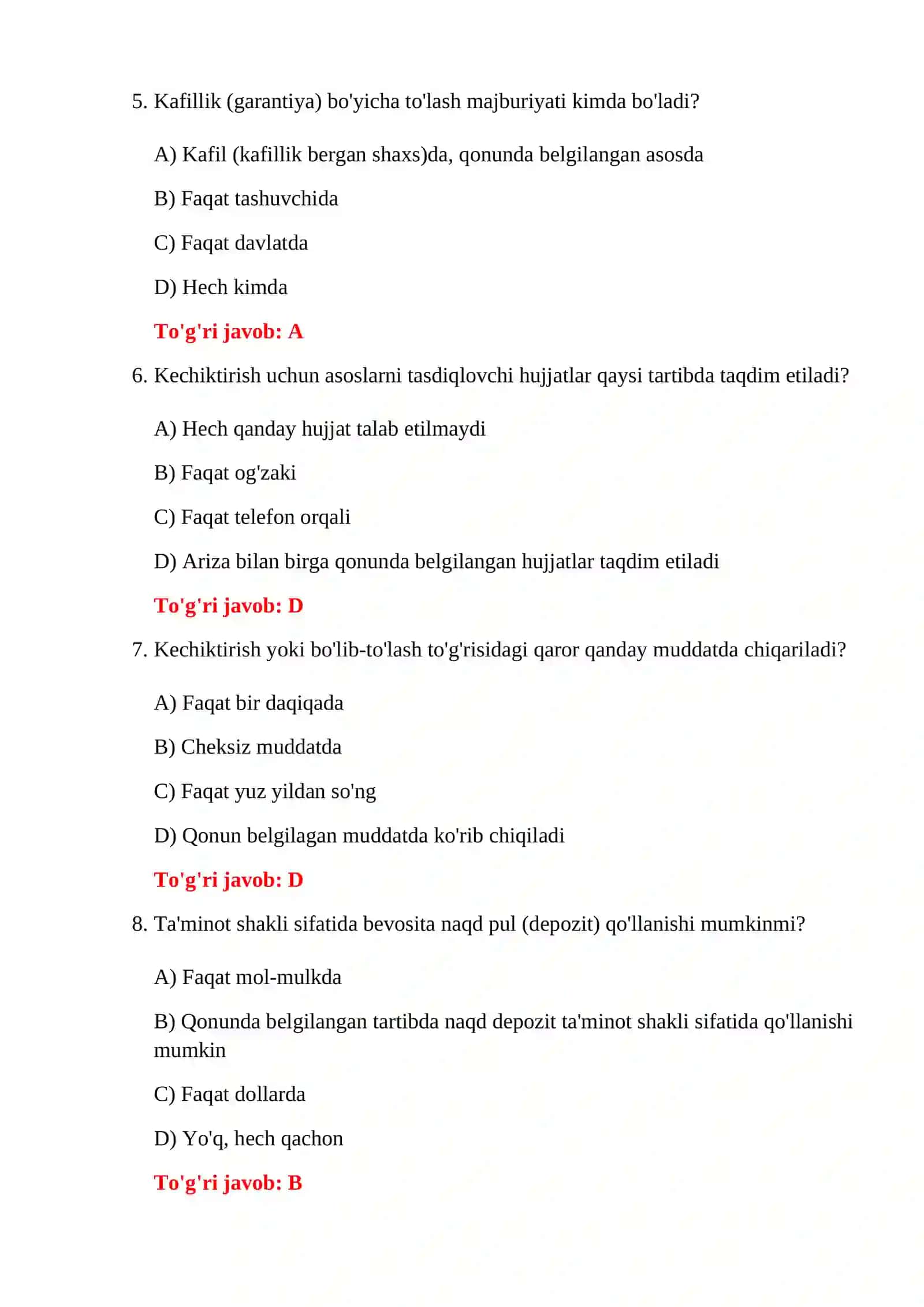 BOJXONA TO'LOVLARINI HISOBLASH TESTLARI 4