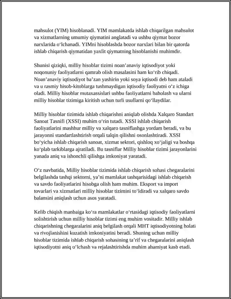 MILLIY HISOBLAR TIZIMIDA ISHLAB CHIQARISH SOHASINI CHEGARALASH 4