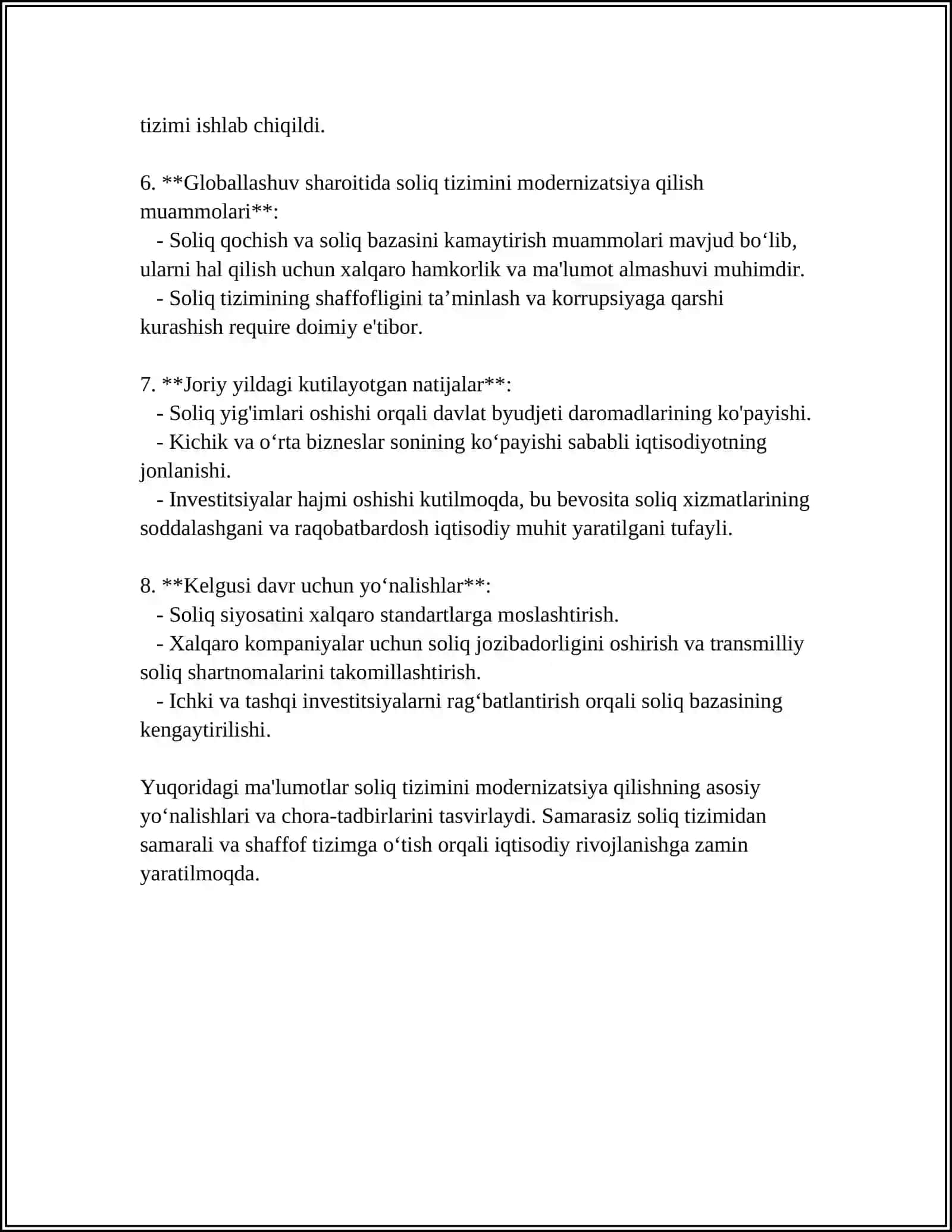 O'ZBEKISTON SOLIQ TIZIMINI RIVOJLANTIRISH ISTIQBOLLARI 4