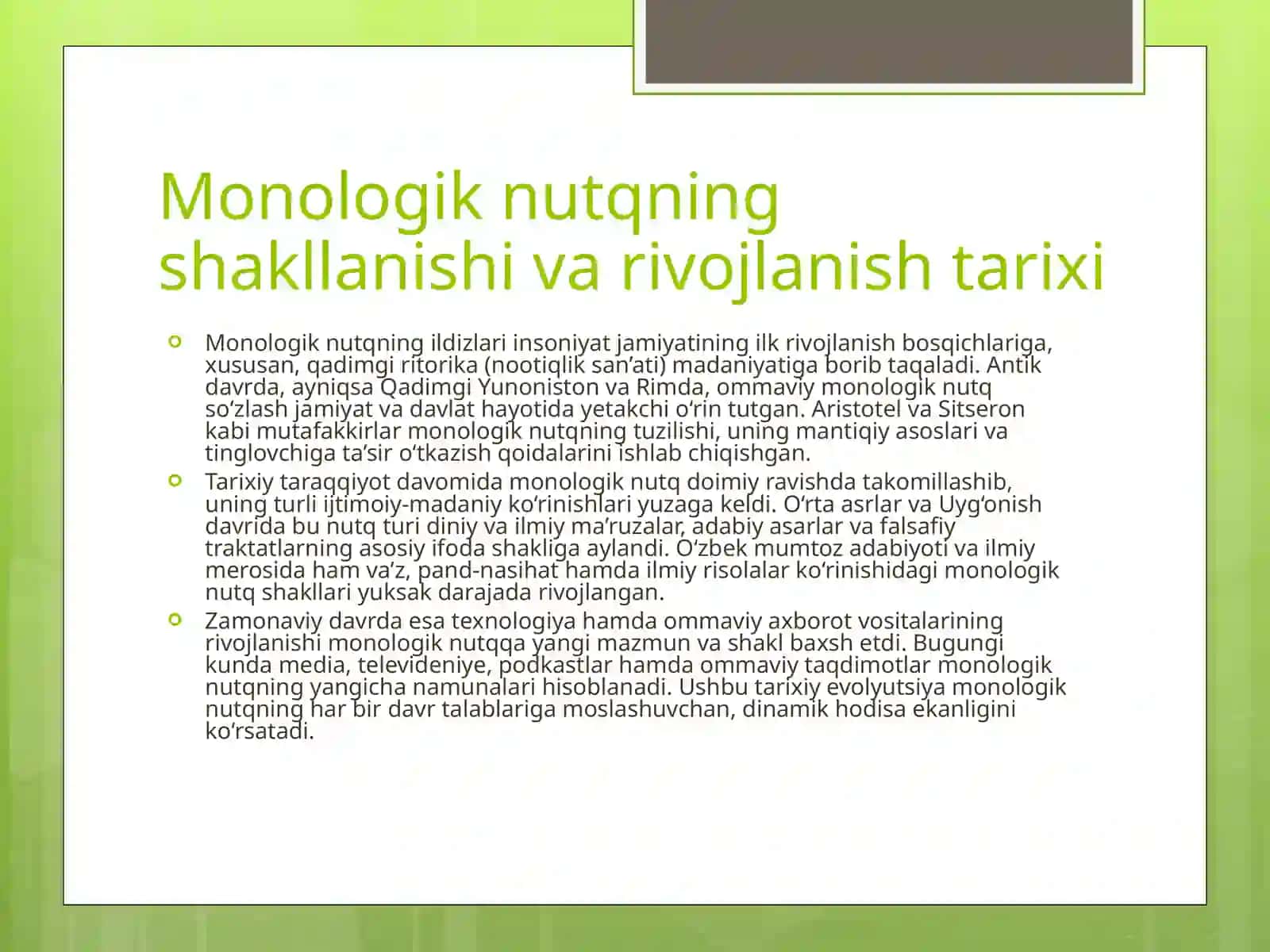 Monologik nutq va uning o‘ziga xos xususiyatlari 4