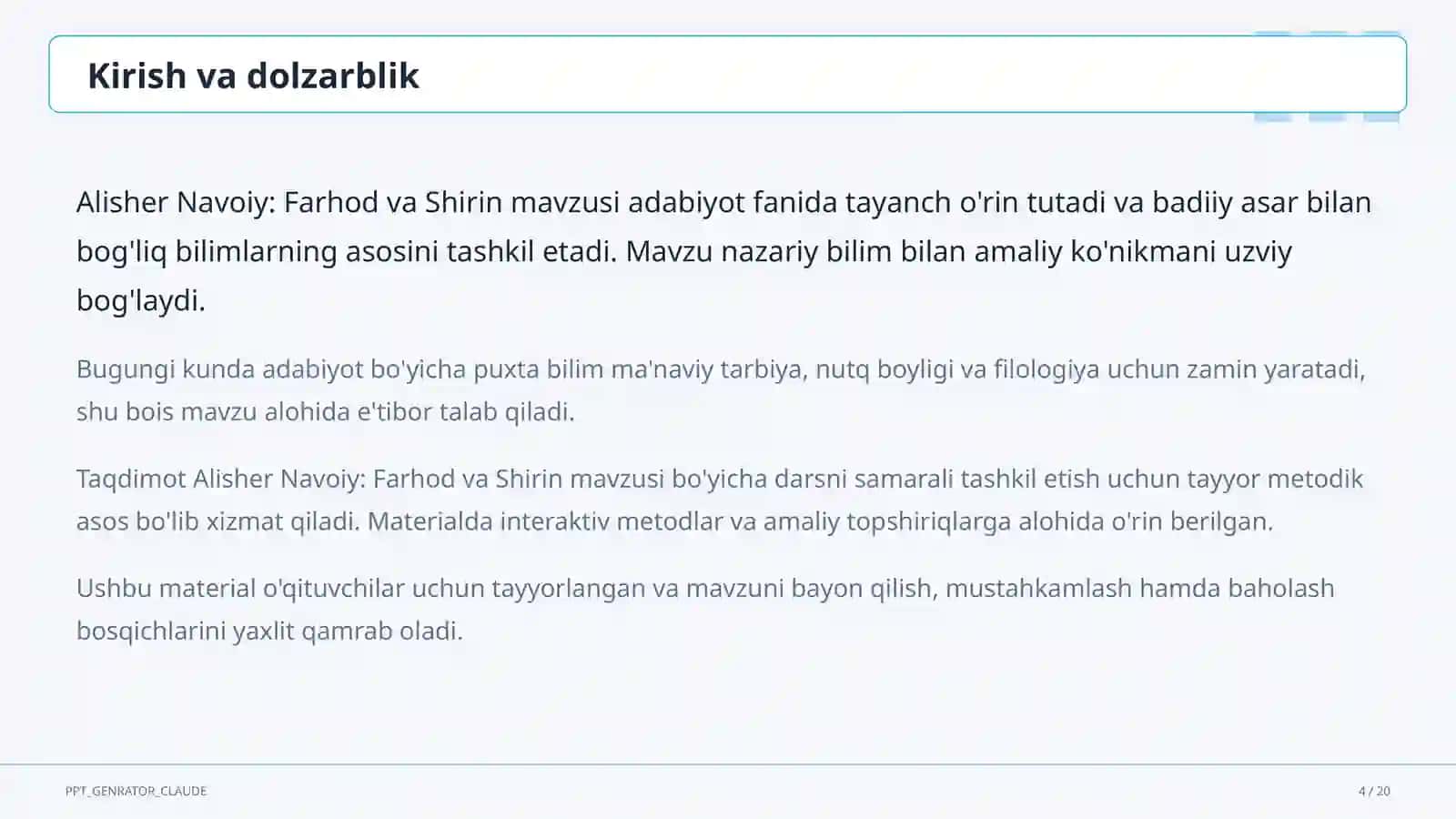 Alisher Navoiy: Farhod va Shirin (8-sinf) 4