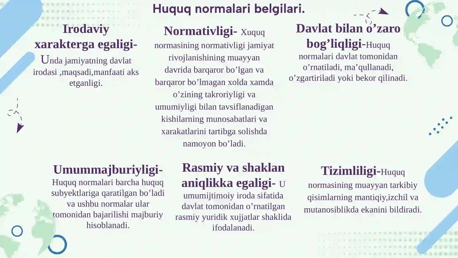 Huquq normalarini sharhlash. Huquqiy munosabatlar tushunchasi, belgilari va yuzaga kelish asoslari. 4