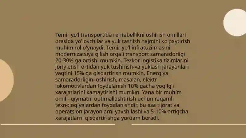 Temir yo'l transportida rentabellik ko'rsatgichni aniqlash 4