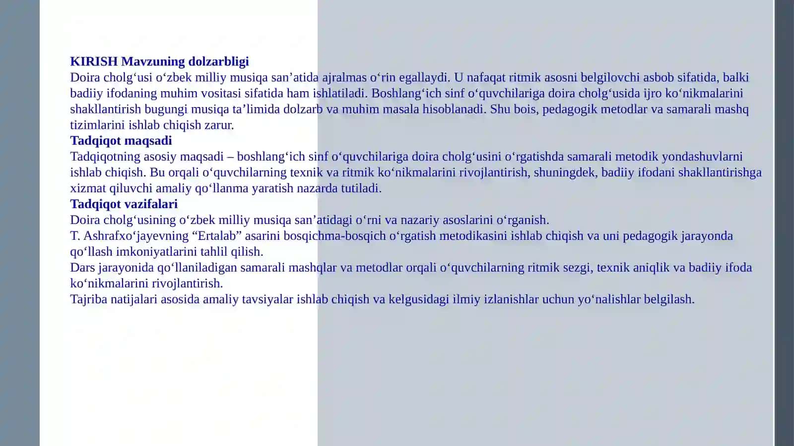 T. Ashrafxo‘jayevning "Ertalab" asarini o‘rgatish metodikasi 4